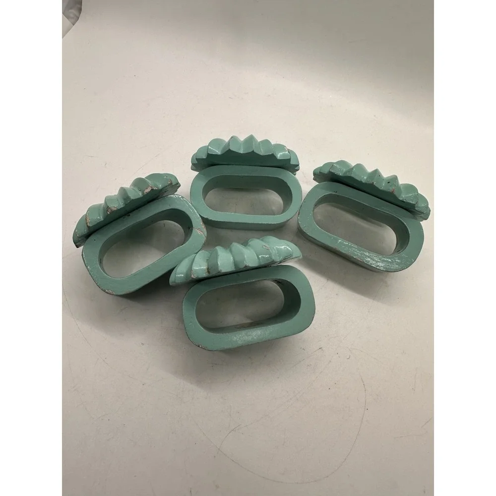 Vintage Wooden Seashell Napkin Rings Set of 4 Aqua Coastal Decor Philippines‎